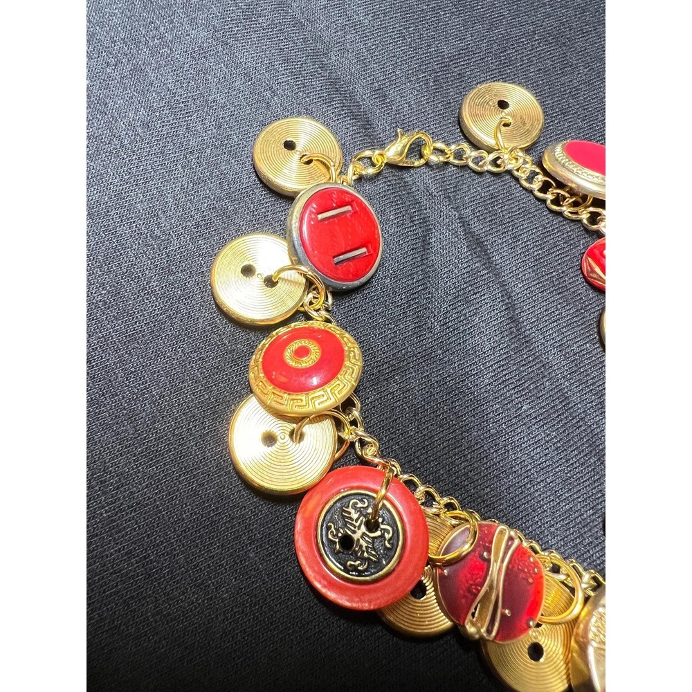 Vintage Button Charm Bracelet: Gold and Red Buttons - 8 Inch - Picture 2 of 9